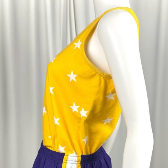 Vintage Yellow Tank Top with White Star Print • Size Small • Scoop Neck • - Picture 4 of 7